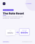 The Rate Reset — 90-minute 1:1 pricing overhaul. From $50/hr to your $137/hr floor.